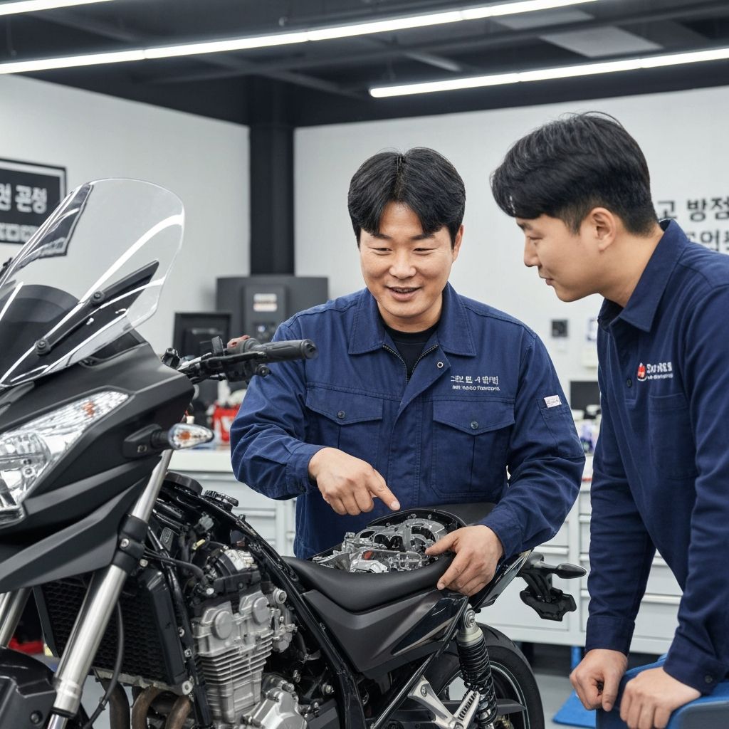 고객에게 수리 내용을 설명하는 정비사